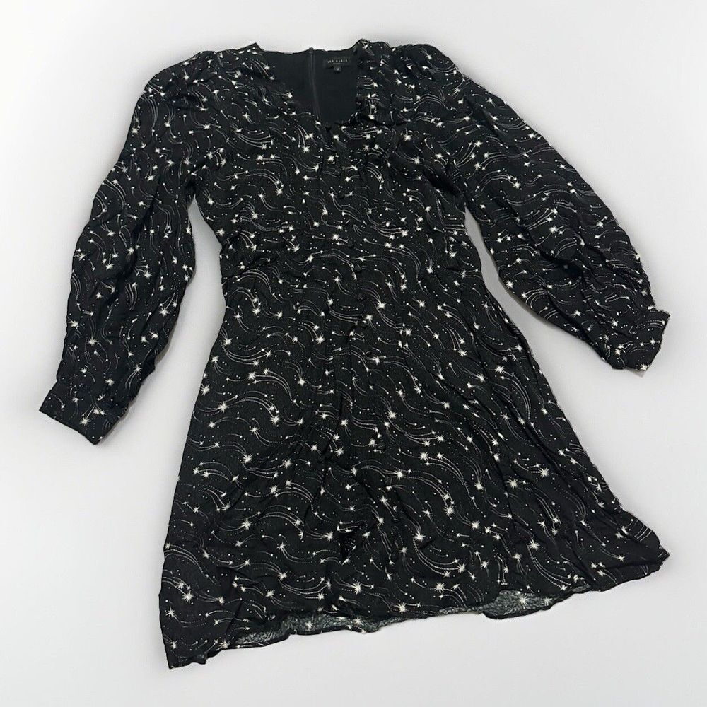 Ted Baker London Dress Sz 3 Black Gemmi Rouleau Mini Star Print Fits US‎ Sz 8-10